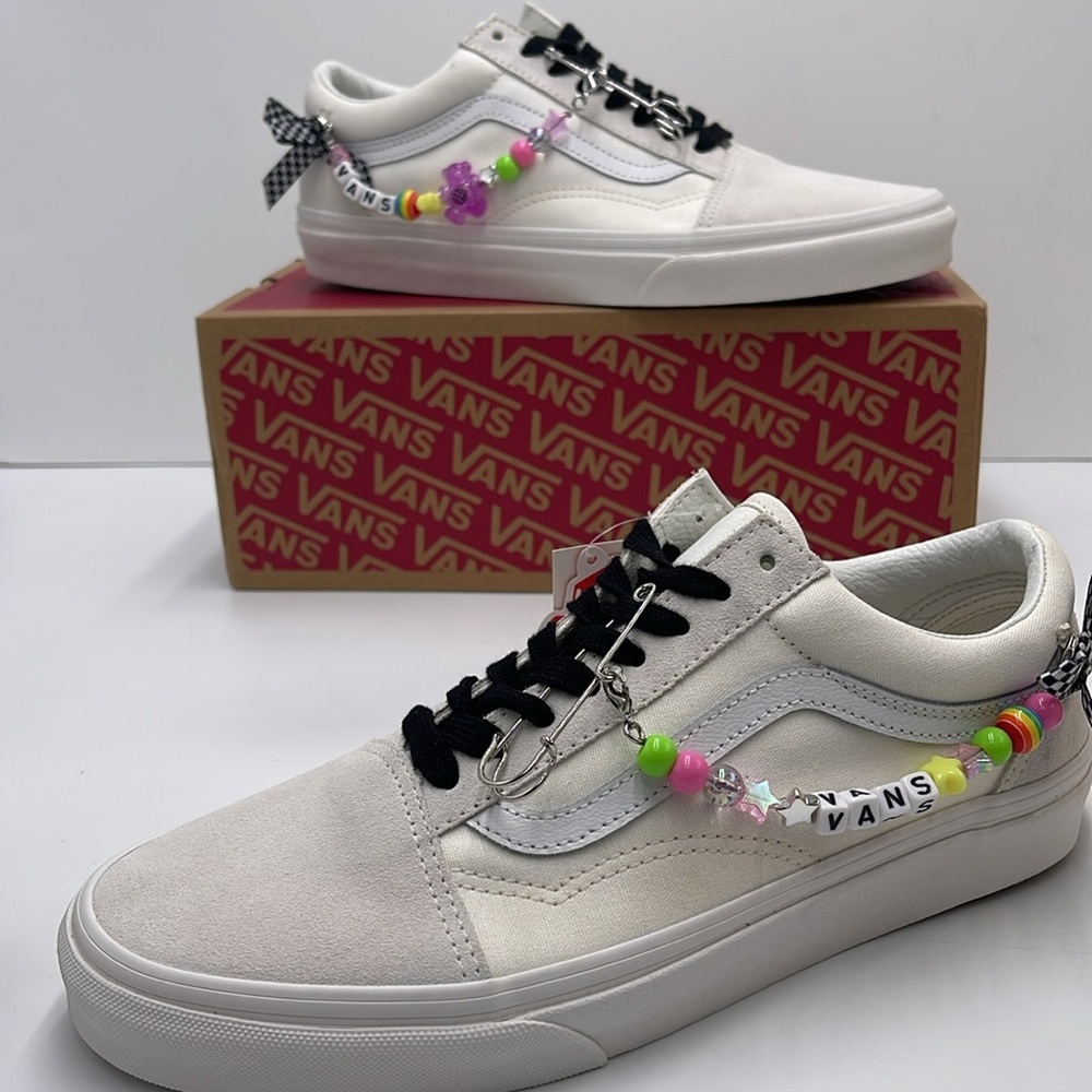 Vans White Sneakers with Colorful Charms
